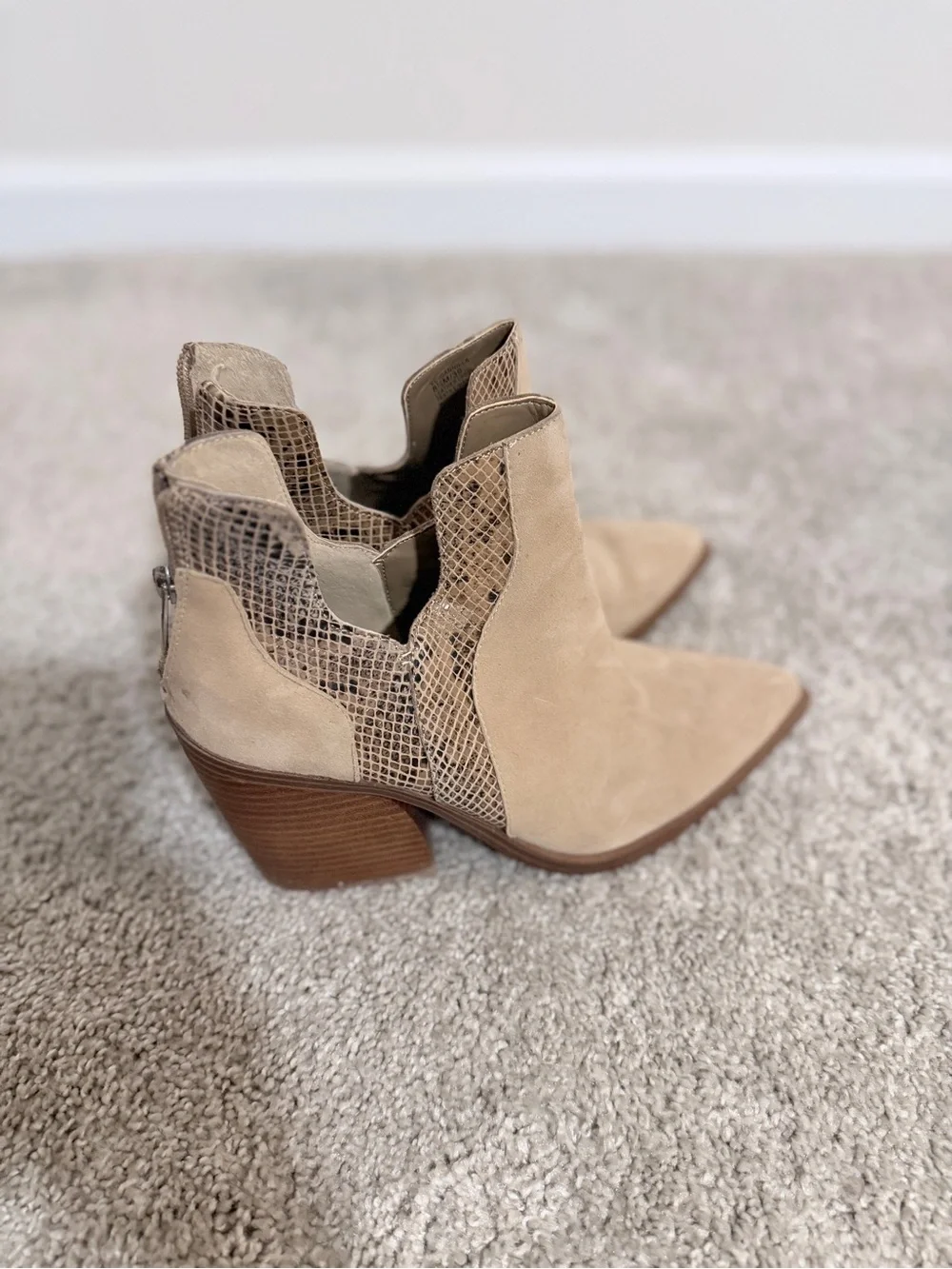 Vince Camuto Beige Suede Pointed Toe Ankle Booties